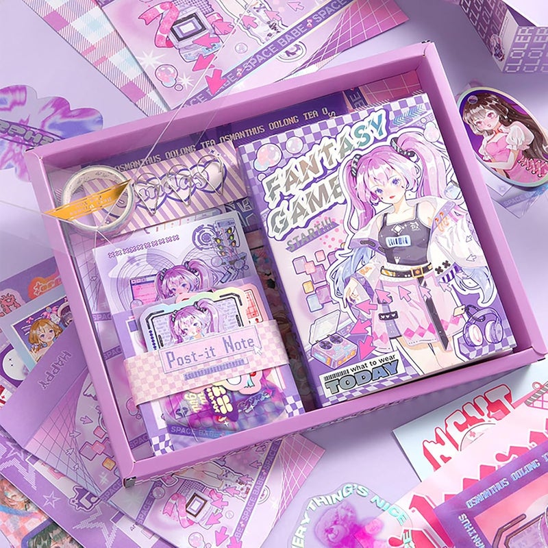 Auguro Scrapbook kit for Girls A6 Grid Kawaii notebooks Stationery Junk Journal Kit Scrapbooking Supplies kit Craft DIY Gift for Adult Teen Girl Cute Bullet Journal - Image 2
